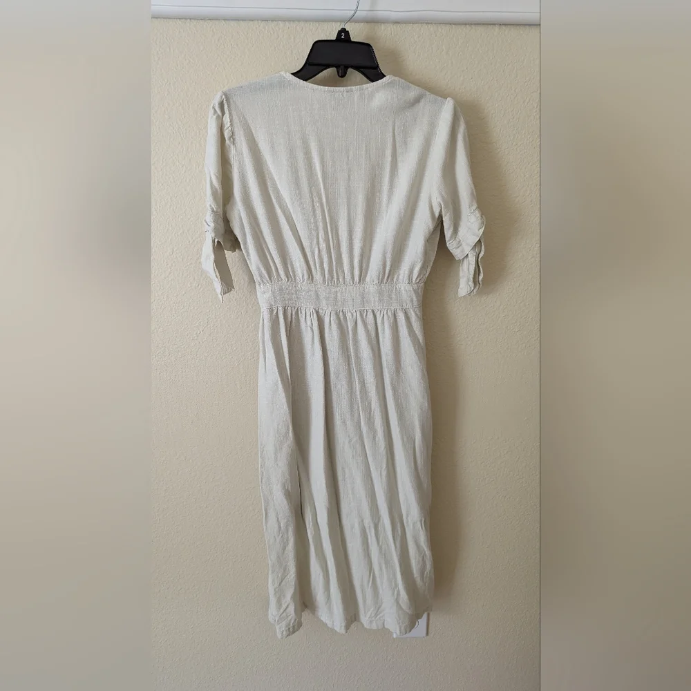 Cream button down linen midi dress - Picture 3 of 3